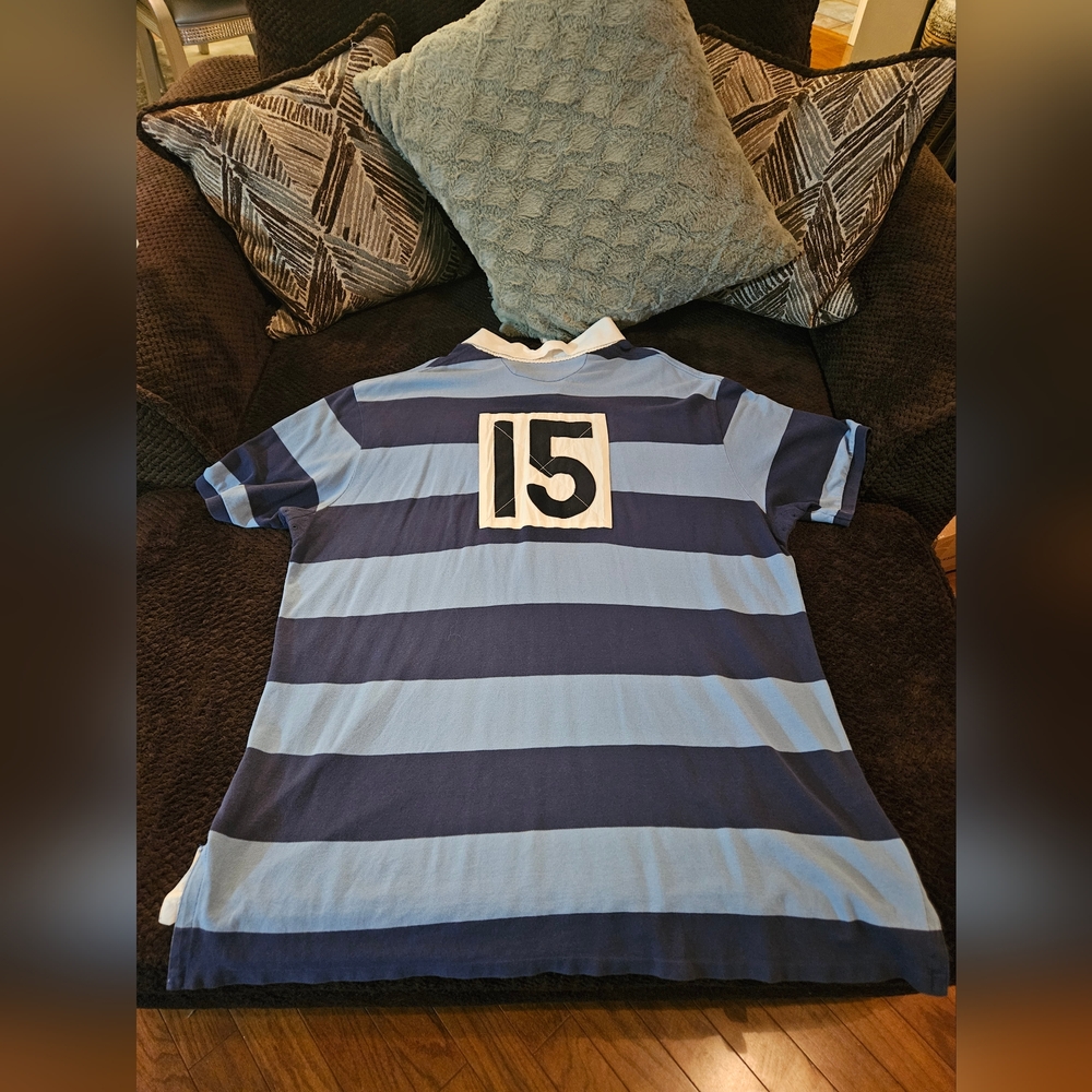 Ralph Lauren Men's Light Blue, Blue, And White Striped Polo